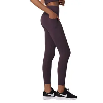 Culoare Solidă De Fitness Strâns Sport Pantaloni De Yoga De Formare Cuprinzător Jogging Buzunar Lateral De Mare Talie Jambiere Sport Femei Compresie