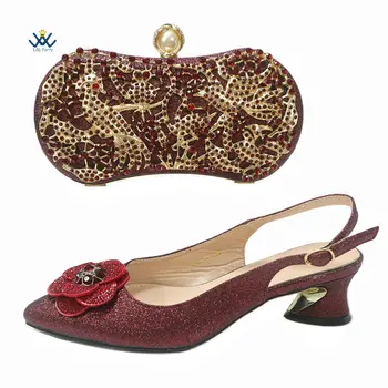 Culoarea vinului Nou Vine Speciale de Design Nigerian Femei Pantofi și Sac pentru a se Potrivi Confortabil Tocuri Sandale pentru Petrecere in Gradina