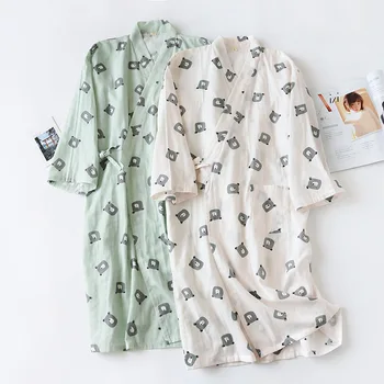 Cuplu Halat De Baie De Bumbac Moale Pijamale Femei Halat 2021 Nou Rochie Kimono Lenjerie Intima Lounge Vara Purta Cămașă De Noapte Homewear