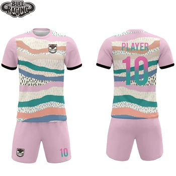 de culoare roz de design personalizat imprimare de sublimare poliester iute uscat tesatura de fotbal de tineret uniforme