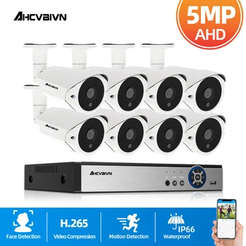 De Recunoaștere a feței de 5MP Camera de Securitate de Sistem 8CH DVR AHD Kit 4/8PCS 5MP HD CCTV aparat de Fotografiat în aer liber P2P Sistem de Supraveghere Video Set