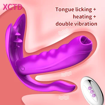 De sex feminin Portabil Dildo Vibrator Vagin Limba Lins Încălzire Vibratoare Clitoris Stimularea Anal, Masaj erotic Oral Jucarii Sexuale pentru Femei