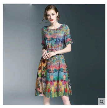 De Vară 2020 noua moda de imprimare mici proaspete mediu rochie lunga eleganta subțire o-linie rochii femei rochie purta