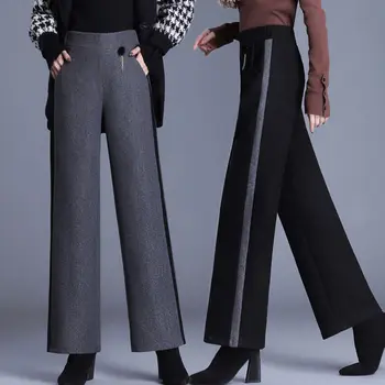 De înaltă Calitate de Lână Drept-picior Pantaloni Femei Toamna și Iarna Stil Nou Câmp de Înaltă talie Pantaloni Casual Pantaloni X685
