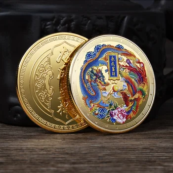 De înaltă Calitate de Monede de Aur Personalizate Prosperitatea Adusă De Dragon și Phoenix Monedă Comemorativă Stil Tradițional Chinezesc