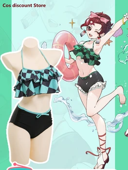 Demon Slayer / Kimetsu nu Yaiba Kamado Tanjirou costume de Baie Costum Cosplay Anime Split Bikini Costume de baie Marimi S-XL