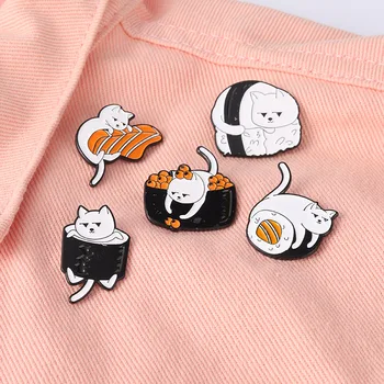 Desene animate sushi în formă de ace, drăguț pisica sushi-accesorii în formă, aliaje broșe en-gros, sac decorare cu insigne, cadouri pentru prieteni