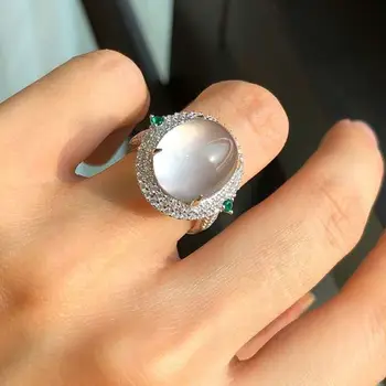 Design Original naturale de calcedonie plin de diamant oval ou rotund de lux de deschidere inel reglabil farmec elegant de bijuterii pentru femei