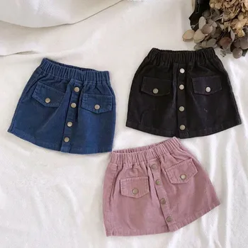 DFXD mai Nou 2018 Toamna Copilul Fete pantaloni de Catifea cord Fuste coreean Haine pentru Copii Moda Monofazate Culoare Buton Printesa Fusta Pentru 2-8Years