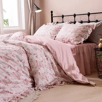 Din bumbac cu volane sabanas hogar cearceaf set set de lenjerie de pat florale proaspete ropa de cama lenjeria de pat și fețe de pernă carpetă acopere stabilit