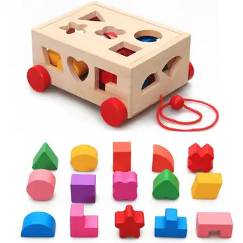 Din lemn Forme Geometrice Stivuire Tren Bloc Jucării introduce blocuri de nuci forma de jucarii din Lemn de Învățământ Cub de Jucării de Învățare
