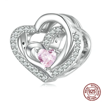 Disiniya 925 Sterling Silver Pink CZ Geometrice Gol la inimă la Inimă Șirag de mărgele pentru Femei Bratara Original și Brățară Bijuterii BSC695