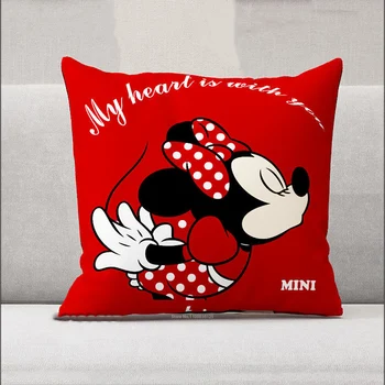 Disney fețe de Pernă față de Pernă Desene animate Roșu Cuplu Mickey Minnie Mouse Decorative pui de Somn față de Pernă de pe Pat, Canapea 45x45cm