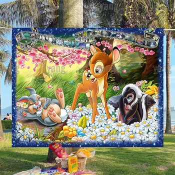 Disney Nou Partid Ziua de nastere Drăguț Cerb Bambi de Cafeniu Iepure Thumper Sconcsul Flower Poza De Stras Broderie Decor Acasă
