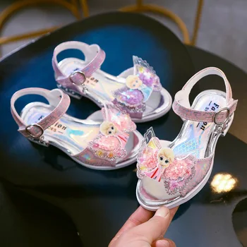 Disney Primăvară Nouă Copii Pantofi cu toc Înalt, Drăguț, Cu Diamant Arcul de Desene animate Sandale Pantofi Printesa