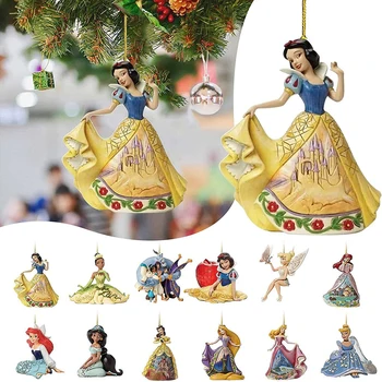 Disney Princess Christmas Tree Pandantiv Ornament Jucării De Desene Animate Anime Cifre Alba Ca Zapada, Ariel, Jasmine Acrilice Ornament De Crăciun