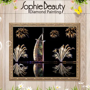 DIY Diamant Pictura Hotel Burj Al Arab cu focuri de artificii Ambarcațiuni accesorii mozaic cruciulițe trage acul cu diamant broderie
