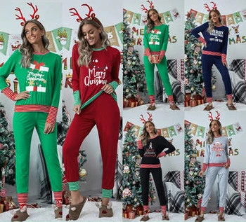Doamnelor Crăciun Explozie de Stil 8 Dimensiune Maneca Lunga Imprimate Benzi de Cusut Acasă Pijama Set Casual, Confortabil de Vacanță Set 5XL