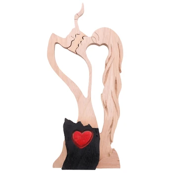 Dragoste Veșnică Lemn, Ornamente Din Lemn-Inima Desktop Sculptura Cuplu Saruta Statuie Iubesc Arta Ornamente Pentru Casa Si Decoratiuni