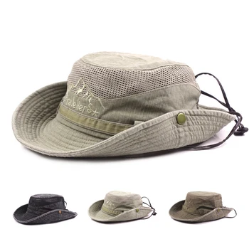 Drumeții Parasolar Pescar Pălării Om De Moda Curea Boonie Hat Boruri Mari În Aer Liber Safari Mesh Respirabil Spălat Bumbac Găleată Pălării