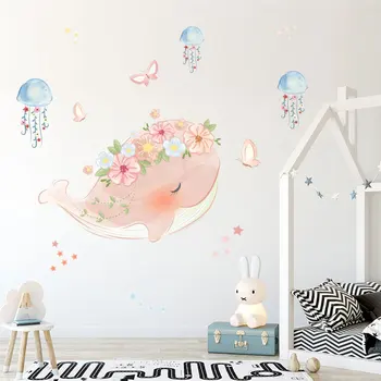 Drăguț Roz Balena Cununa de meduze autocolant perete camere copii dormitor living decoratiuni murale pentru decor acasă autocolante tapet