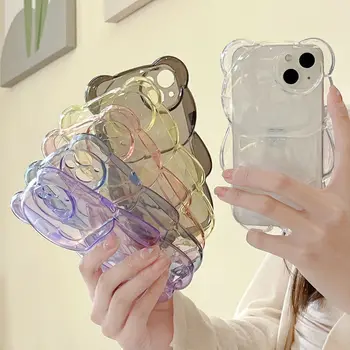 Drăguț Urs 3D Roz Transparent Cazul în care Telefonul pentru iPhone 13 12 11 Pro Max X XR XS Desene animate Minunat Capac de Protecție