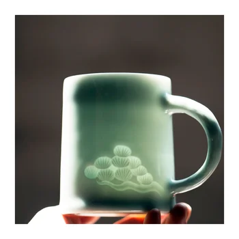 După-amiaza Ceai, Cești de Cafea Verde Jad Cana de Portelan cu Capac de Creatie Handmade Cana de Ceai Kung Fu Cupei Florale Tazas Originales Copo C