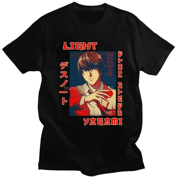 Elegant Mens Light Yagami Death Note T-Shirt din Bumbac Tricou Grafic T-shirt Anime Manga Tee Topuri Supradimensionate Streetwear