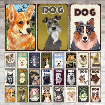 Epocă De Desene Animate De Animale De Companie Tin Semn Postere Amuzant Câine Corgi Chihuahua Metal Imprimare Plăci Grădină Fermă Canisa Câine Casa De Decorare Placa
