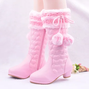 EUR 28-38 fete cizme 2023 noi de iarna picior prințesă de moda cizme de zăpadă de flori din piele pantofi de pluș