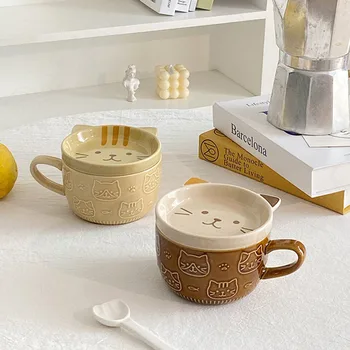 Europene Ceramice Ceașcă de Cafea cu Capac Pictat manual Pisoi Drăguț Decorative micul Dejun Lapte Cani de Ceai de după-Amiază Desktop Modern Cana