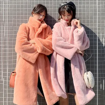 Fals Haină De Blană 2020 Winter Fashion Faux Blană De Nurcă Mantou Lung, Liber De Pluș Cu Blană Palton Pentru Femei Fourrure Femme Abrigo Mujer