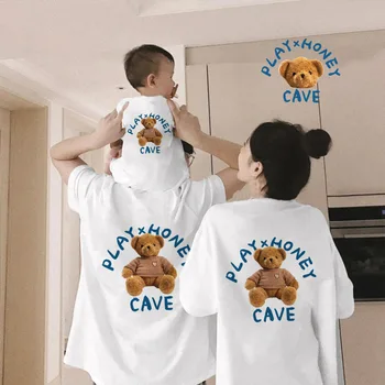 Familia Cămașă Asortată Mama & Tata & Copilul Mic Urs Scurte T Shirt Mama, Tatăl, Fiul, Fiica Potrivire Haine Viața De Familie Utilaje