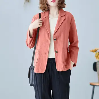 Femei Bumbac și Lenjerie Scurt Sacou Retro Scurt Top Moda coreeană Liber de Agrement de Lungă Maneca Jacheta Plus Dimensiune Primavara Toamna