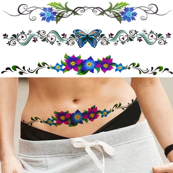 Femei de Moda de Flori Tatuaje Temporare Pentru Femei Lady Body Art Talie Tatuaj Fals Fluture de Viță de vie Throns Tatuaje Decal Pentru Plaja