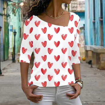 Femei de Ziua Îndrăgostiților Camasi Carouri cu Maneca Lunga Dragoste Inima Tricouri