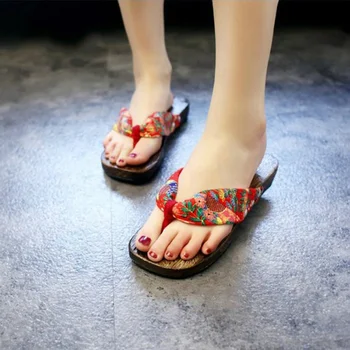 Femei Flip Flops din Lemn Papuci de casă Tradițională Japoneză Kimono Saboți Pantofi Femei cu Toc Plat Saboți Flip-jos Saboți