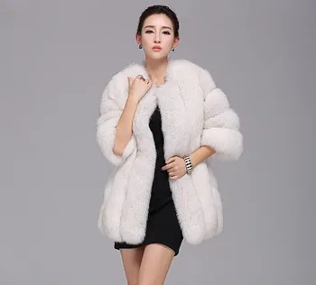 Femei Iarna Faux Blana Mid-lungime Sacou cu Blană Trunchiate teddy Moda Paltoane Jachete Pufoase Top Coat cu manteau Chier dimensiune