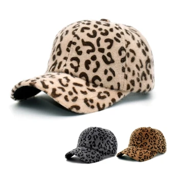 Femei Iarna Se Ingroase Fuzzy Catifea Pluș Capac Vintage Print Leopard Harajuku Hip Hop De Sport În Aer Liber Șapcă De Camionagiu