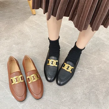 Femei Pantofi 2021 Nou Stil De Primavara Toamna Mocasini Piele Naturala Casual Solidă Rotund Toe Slip-On Catarama