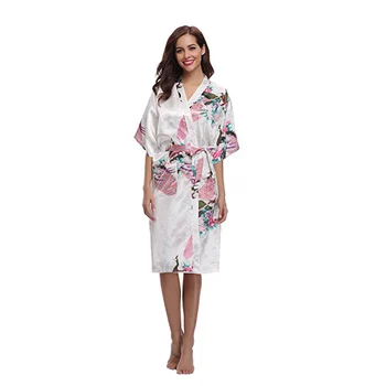 Femei Păun Kimono-Halat Sexy Florale din Satin de Mătase de Mireasa domnisoare de Onoare Robe Femeie de Flori Petrecere de Nunta la Mijlocul Halat de baie Pijamale