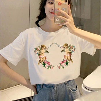 Femei T Shirt 2021 Nou Înger Drăguț Grafic de Imprimare Alb, Tricouri pentru Fete de sex Feminin Doamnelor Moda de Top Tee Casual Unisex Streetwear
