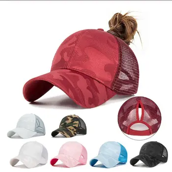 Femei Vara Trendy Coada De Cal Messy Bun Șapcă De Baseball Hip Hop Camuflaj Jacquard Ochiurilor De Plasă Respirabil Spate Reglabil Snapback Hat
