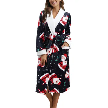 Femei îmbrăcăminte de noapte de Crăciun imprimeu Floral Maneca Lunga Noapte-Haina cu Centura de Talie pentru Toamna Iarna S/M/L/XL/XXL