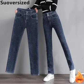 Femeii Plus de Catifea, Blugi Skinny Cald Casual Îngroșa Creion din Denim Pantalon Streewear coreean Slim Supradimensionate 4xl Direct Pantaloni