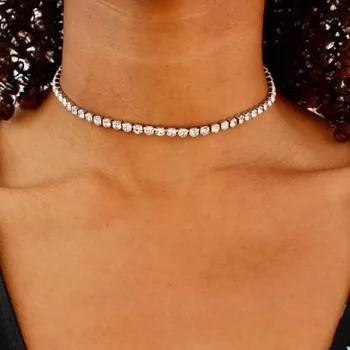 Femeile Petrecere Stras Cravată Colier Strălucitor Stil Simplu Tennins Collares Inițială Colier Lanț Tenis Lanț Argintiu