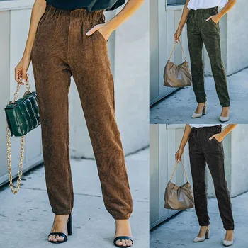 Femeilor Vintage de Catifea Pantaloni Casual, de Modă de Culoare Solidă Talie Mare Fascicul de Metri lungime Pantaloni