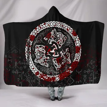 Feroce Sânge de Lup Simbol Al Unui Viking Nordic Imprimate 3D Portabil Pătură Adulți Pentru Copii cu Gluga Pătură Fleece pătură