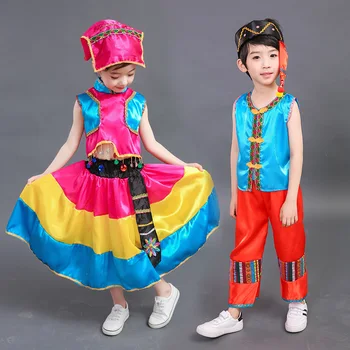 Fete Chineză minorităților Naționale Rochie de Costume de Scenă Copil Hmong coreean Dans Îmbrăcăminte pentru Copii de Dans Tradițional purta Tinuta