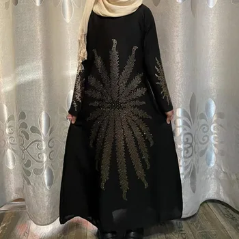 Fete Rochie cu Esarfa Ramadan Arabe, Dubai, Arabia Hijab Abaya ștrasuri din Mărgele Caftan Islam, Musulman Haine Caftan Group Mult Eid Halat